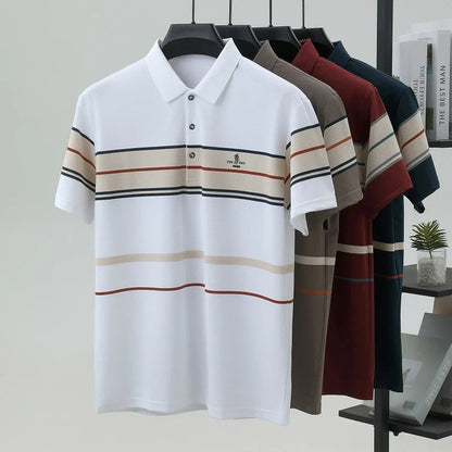 Luxury men's short sleeved polo shirt summer fashion hot selling striped top badge original design golf casual business T-shirt