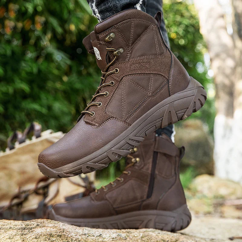 Brand High-Top Leather Men's Boots Breathable Desert Combat Men Work Ankle Outdoor Non-slip Hiking Boots Men's Motorcycle Boots