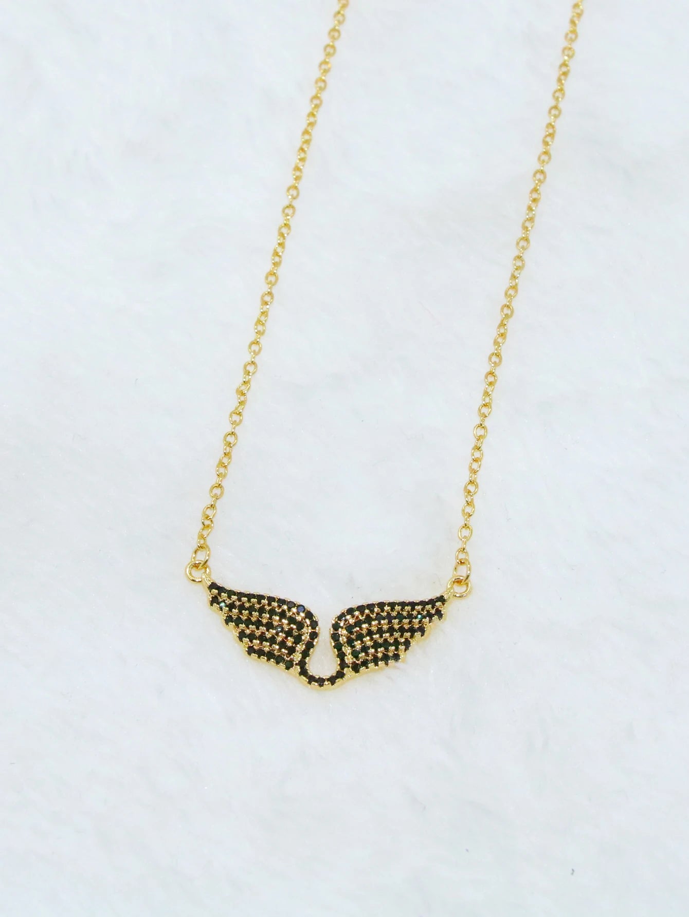 Delicate Women 24K Gold Plated Zircon Angel Wing Chain Pendant Necklace