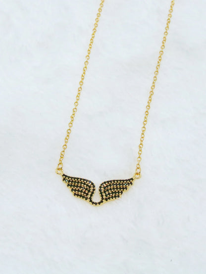 Delicate Women 24K Gold Plated Zircon Angel Wing Chain Pendant Necklace