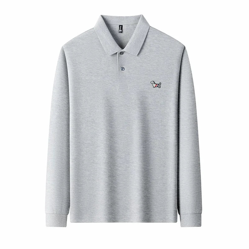 Fashion brand autumn new men's top casual warm 100% cotton long sleeved Polo shirt