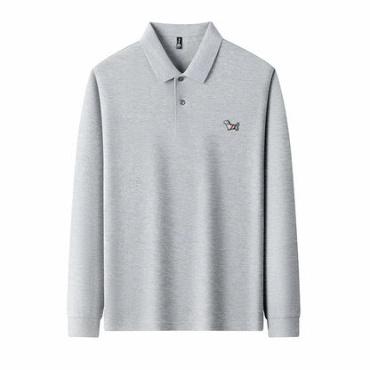 Fashion brand autumn new men's top casual warm 100% cotton long sleeved Polo shirt