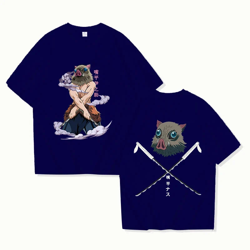 New Hot Anime Hashibira Inosuke Printed T-shirts Women Men Fashion Casual Loose Round Neck Creative Personalized T-shirts