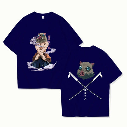 New Hot Anime Hashibira Inosuke Printed T-shirts Women Men Fashion Casual Loose Round Neck Creative Personalized T-shirts