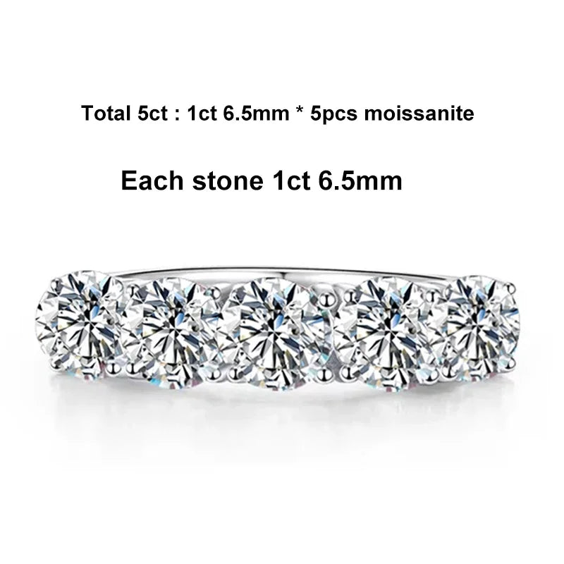 5mm 6.5mm Full Moissanite Ring for Women S925 Sterling Silver Eternity Sparkling Diamond Band Wedding Rings Jewelry