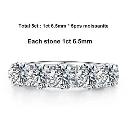 5mm 6.5mm Full Moissanite Ring for Women S925 Sterling Silver Eternity Sparkling Diamond Band Wedding Rings Jewelry