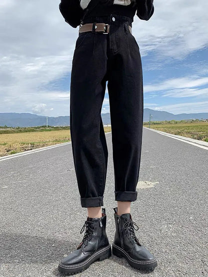 Women Casual Elastic High Waist Loose Denim Pants