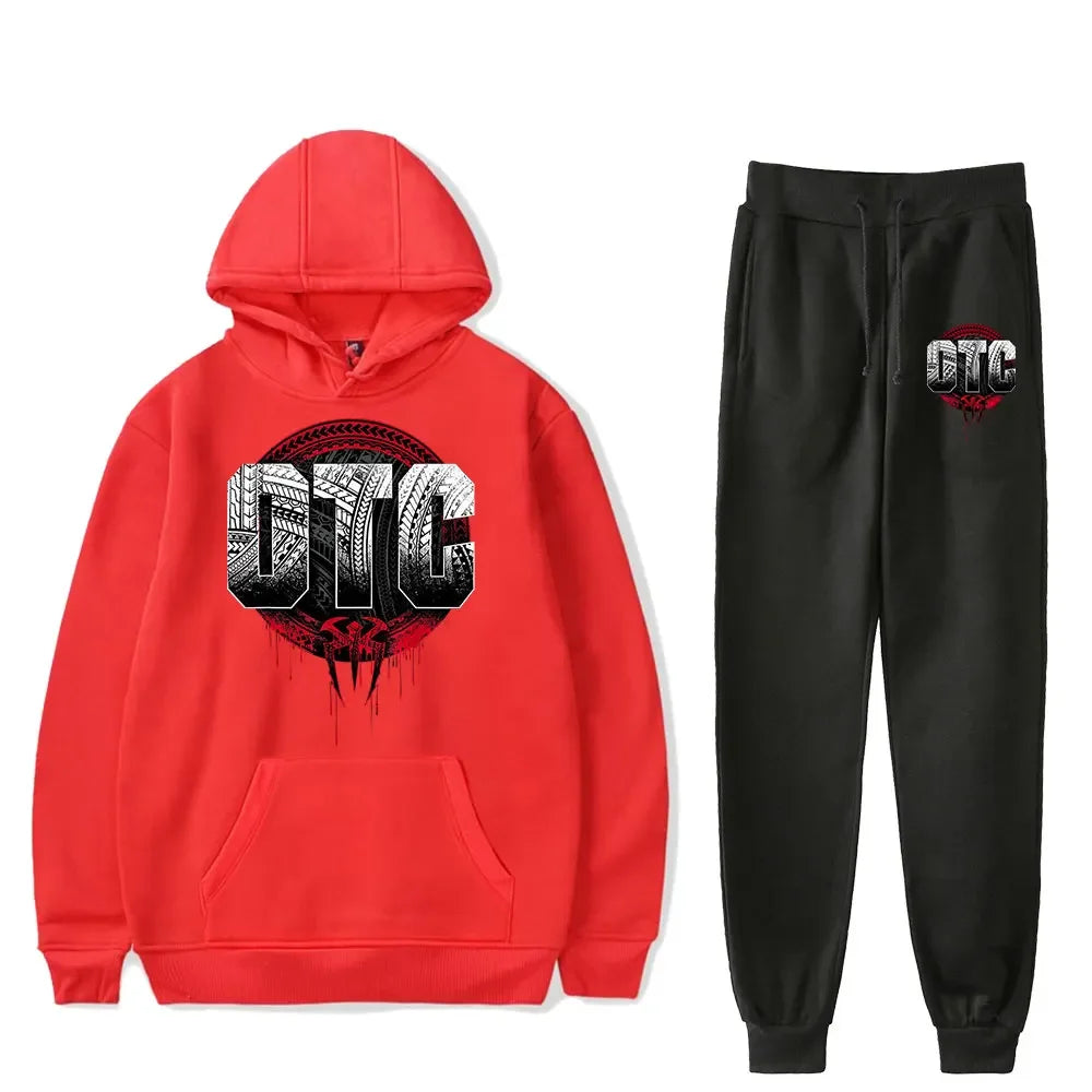 Winter and autumn fleece thickened hooded pullover sweater jacket for men, casual sports outfit, two-piece set for men