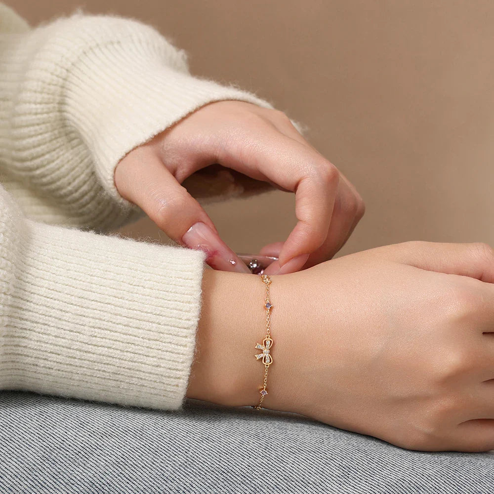 925 Sterling Silver Bow Moissanite Bracelet Sweet Original Design Colorful Pink Zircon Bracelets for Women Party Gifts