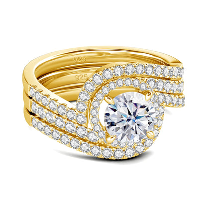 Luxury 3Pcs Set Full Moissanite Bridal Ring Set 925 Sterling Silver Engagement Ring for Women Wedding & Proposal Gift