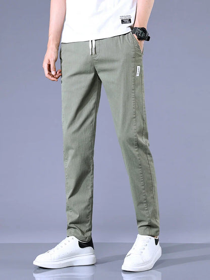 Size 28-38 Thin Casual Pants Mens Slim Simple Cotton Stretch Spring Summer Trousers Elastic Waist Drawstring Jogging Sweatpants