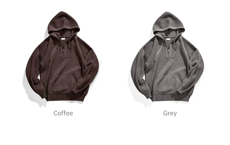 Casual Knit Sweater Half-zip Basics Hoodies for Men Autumn Winter Fashion Brand Pullovers Warm Hooded Sweatshirt Tops