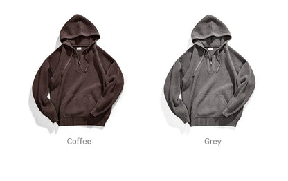 Casual Knit Sweater Half-zip Basics Hoodies for Men Autumn Winter Fashion Brand Pullovers Warm Hooded Sweatshirt Tops