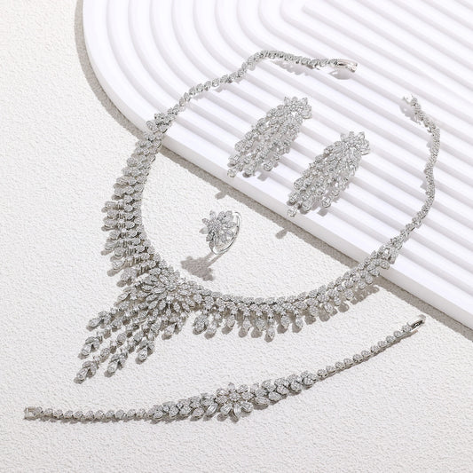2024 New 4-Piece Designer Bride Wedding Jewelry Set Women's Discount Fashion Elegant Women's Set Wedding Neck Jewelry Bride