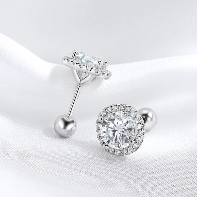 0.5-1CT Black Moissanite Studs Earring for Women Classic Wedding Jewelry 925 Sterling Silver Screw Ear Stud Birthday Gift