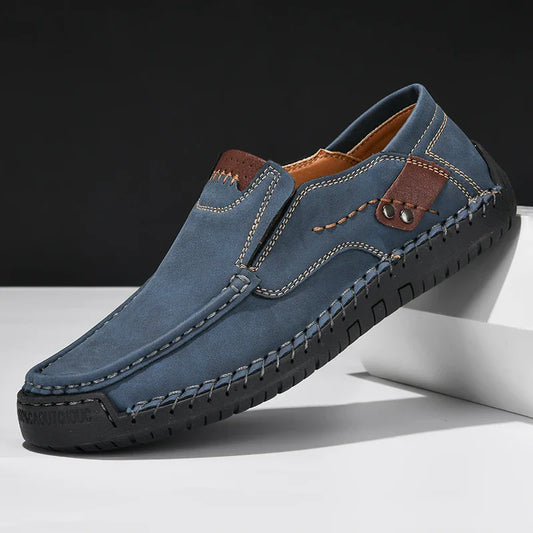 Handmade Leather Men Shoes Casual Comfortable Slip On Loafers Men Leather Shoes Flats Moccasins Walking Shoes Fall Dropshipping
