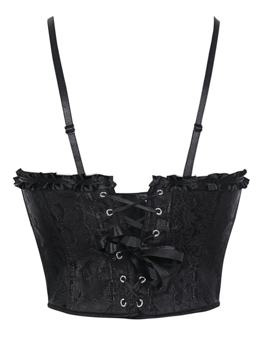 Double halter lace-trimmed corset for ladies a court shaping top