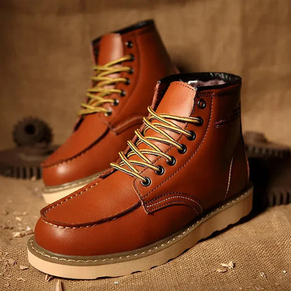 Winter Warm Men Boots Leather Mens Snow Boots No-slip High Top Male Work Shoes with Fur Handmade Waterproof Male Ankle Boots