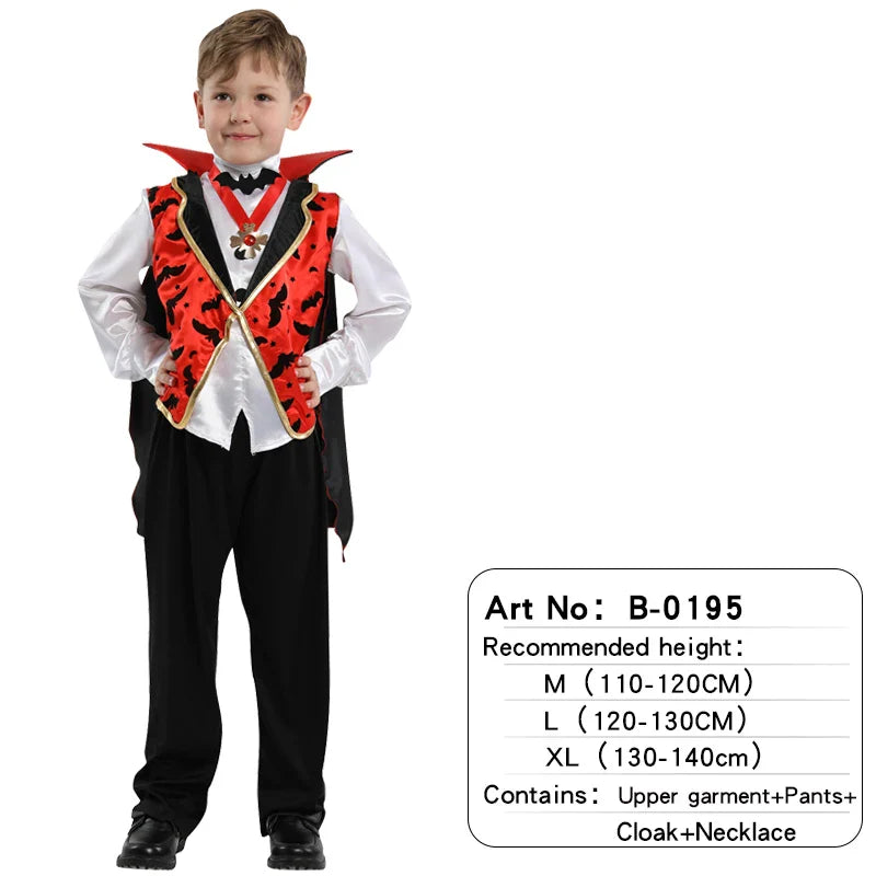 Halloween Vampire Cosplay Costume for Kids Carnival Party Dress Up Outfit Children Role Play Vampiran