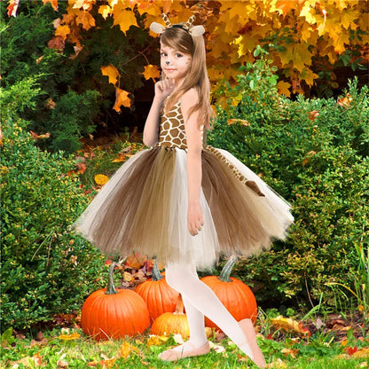 Novo Conjunto de Saia de Tule Roupa Infantil Cos Animal Alce Roupa de Halloween Vestido de Gatinho de Malha para Meninas Vestido para Apresentação Escolar