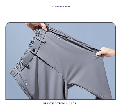 High Elastic Ultra-thin Casual Pants Men's Business Straight Slim Trousers Breathable Classic Black Gray Male Brand Pant
