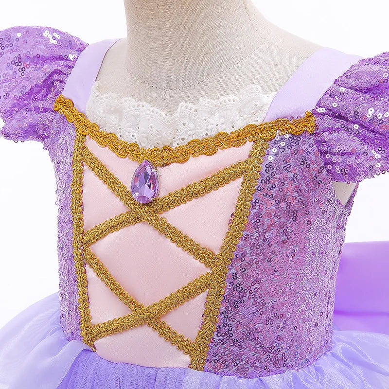 Rapunzel Princess Dress Girl Purple Deluxe Elegant Cosplay Tangled Costume Halloween Vestido Kids Birthday Ball Gown Clothes