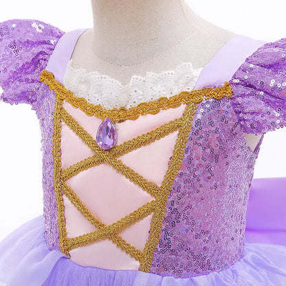Rapunzel Princess Dress Girl Purple Deluxe Elegant Cosplay Tangled Costume Halloween Vestido Kids Birthday Ball Gown Clothes