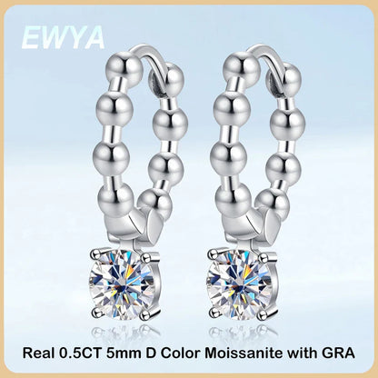 Real 0.5CT 5mm D Color Moissanite Drop Earrings for Women S925 Silver Plated PT950 Pass Diamond Test Earring Fine Jewelry