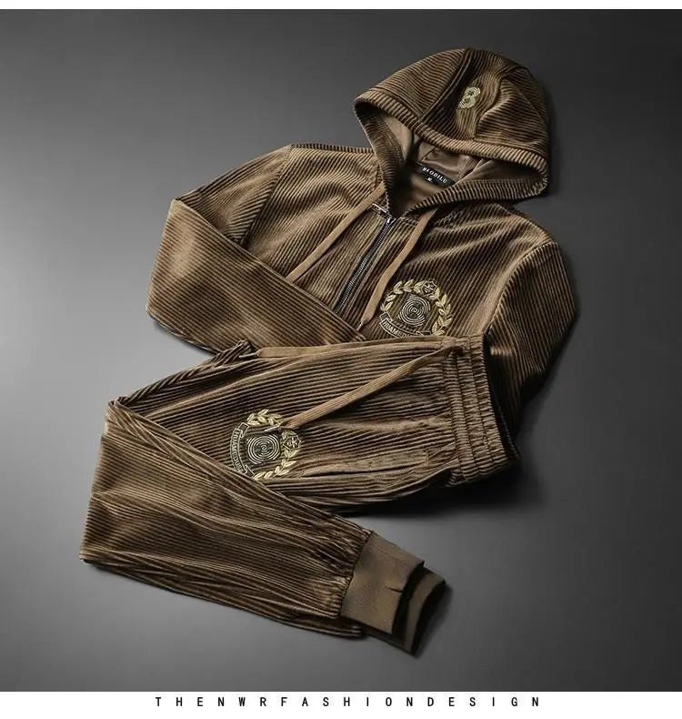 Hoodies For Men Autumn and Winter high quality Gold Velvet Thickened suit plus size Sports suit Two-piece Set pant sets