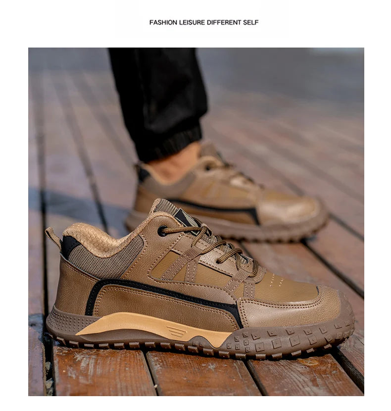 New Safety Men Work Sneakers Anti-smash Indestructible Shoes Steel Toe Protective Boots Anti-puncture Brown Work Safety Shoes