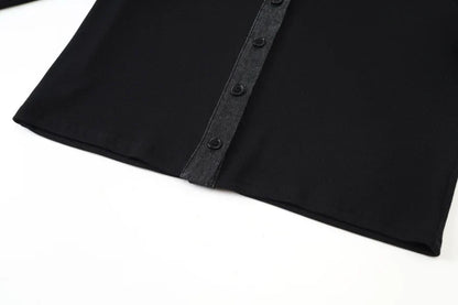 ribbing cardigan with denim collar + sleeveless maxi dress matching set for woman clothes