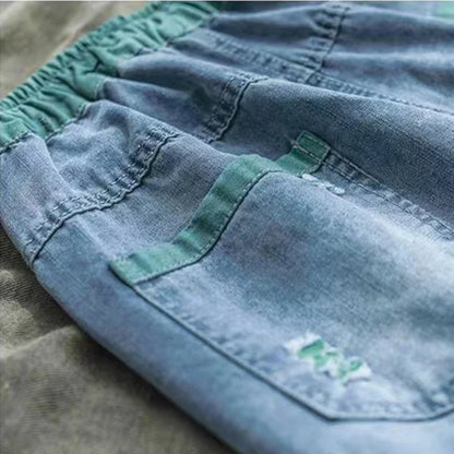 Calça Jeans Feminina de Cintura Alta Elástica Casual