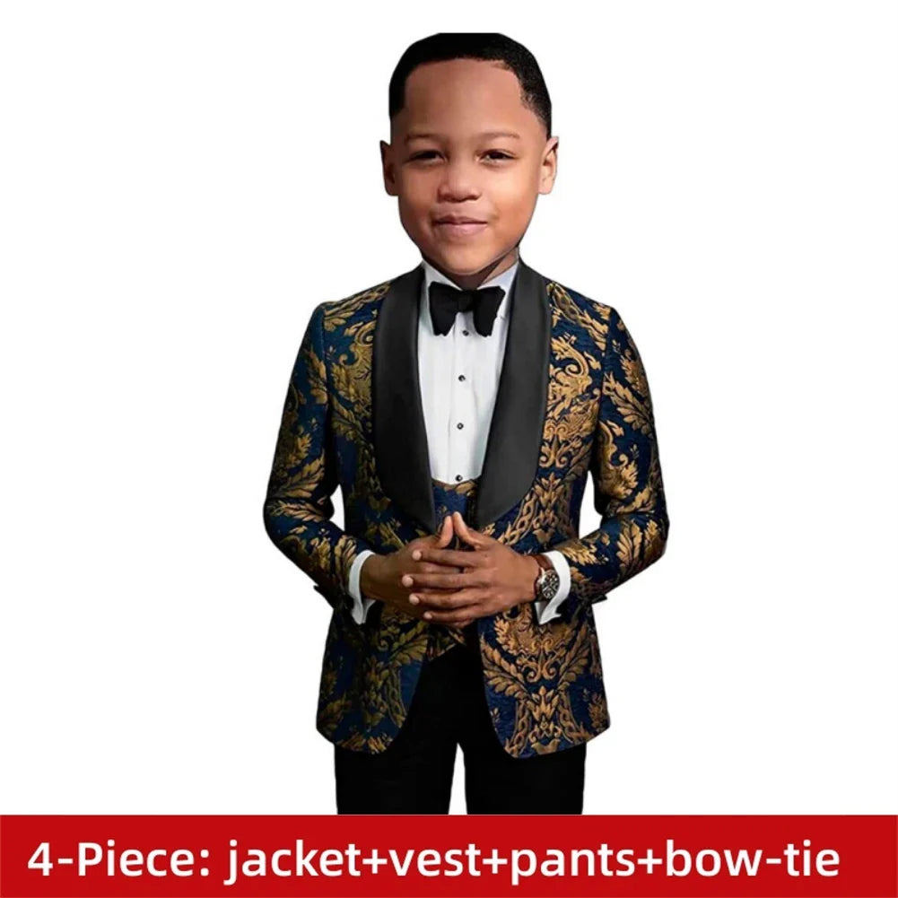 Paisley Classic 4-Piece Suits for Boys 3T-14 Smart Stylish Boy's Tuxedo Formal Outfit Kids Blazer Vest Pants Back to School