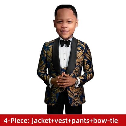 Paisley Classic 4-Piece Suits for Boys 3T-14 Smart Stylish Boy's Tuxedo Formal Outfit Kids Blazer Vest Pants Back to School