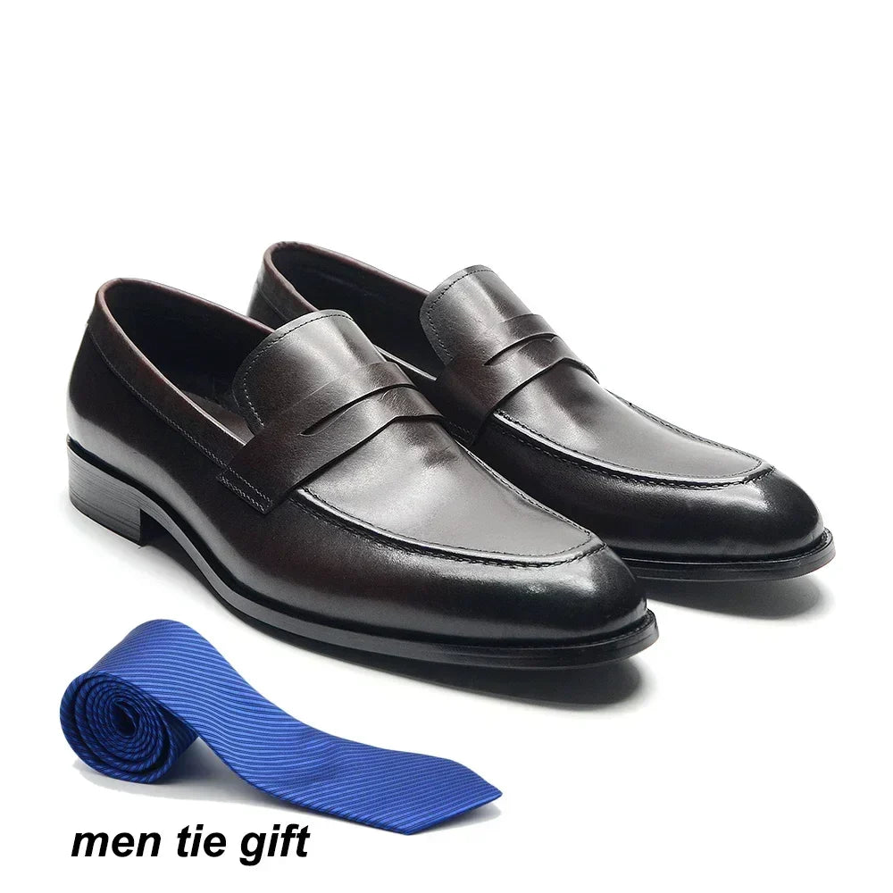 Luxury Brand Slip-On Men's Dress Shoes Genuine Leather Italian Penny Loafers Brown Blue Black Wedding Party Formal Footwear Male