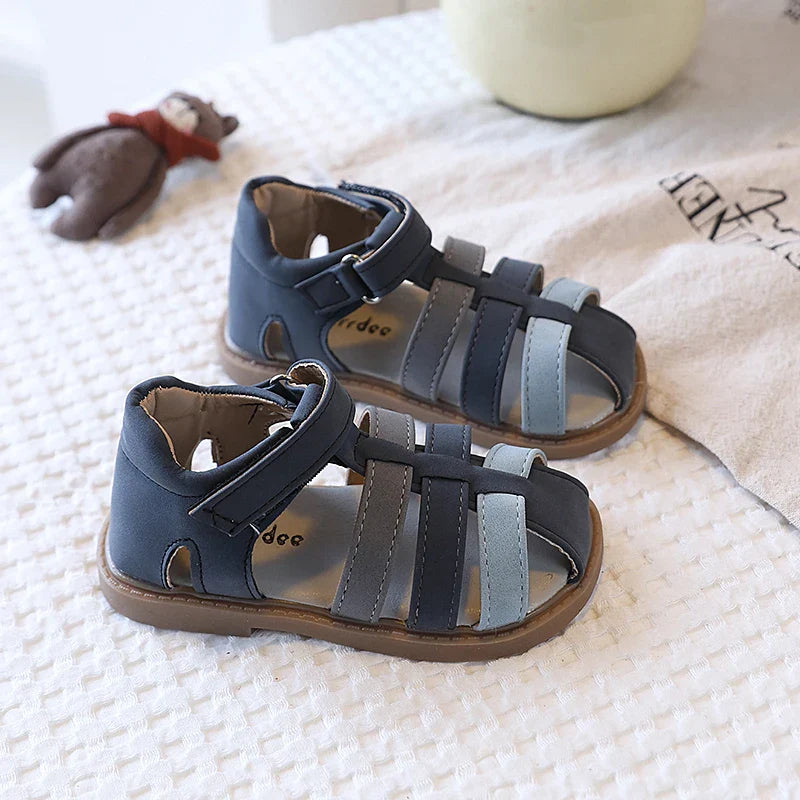 Boys Summer Closed Toe Sandals Anti-Collision Soft Sole Beach Shoes Non-Slip Rubber Bottom Toddler Casual Footwear 21-30