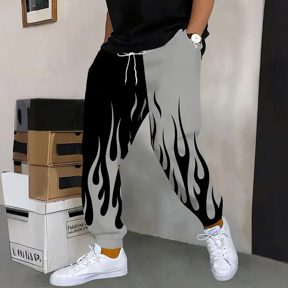 Men's Sweatpants Retro 3D Square Printed Sweatpants Men's Loose Pocket Drawstring Sweatpants Winter Thick Warm Sweatpants