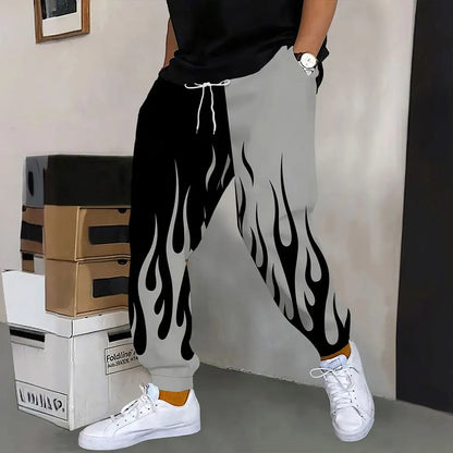 Men's Sweatpants Retro 3D Square Printed Sweatpants Men's Loose Pocket Drawstring Sweatpants Winter Thick Warm Sweatpants