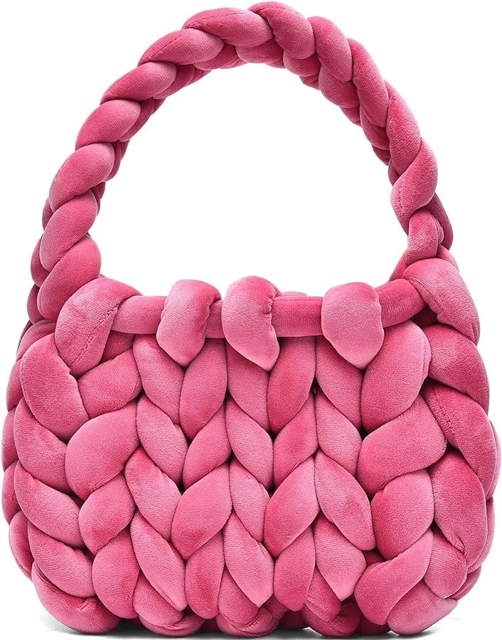Velvet Bag DIY Hand Woven Bag Crystal Velvet Core Spun Yarn Woven Bag Hand-held Mailman Bag Velvet Handbag New