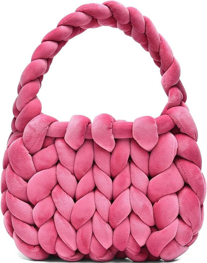 Velvet Bag DIY Hand Woven Bag Crystal Velvet Core Spun Yarn Woven Bag Hand-held Mailman Bag Velvet Handbag New