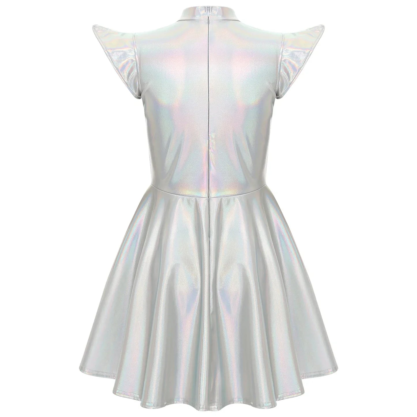 Womens Cocktail Dress Shiny Metallic Dress Alien Space Cap Sleeve High Waist A-line Dress for Halloween Party High Street Dress