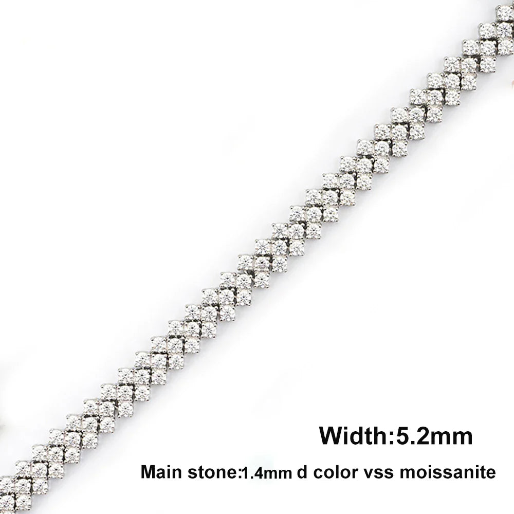 1.5mm Real Moissanite Tennis Bracelet S925 Sterling Silver  3-row Heart Lab Diamond Bracelets for Bridal Women Wedding Jewelry