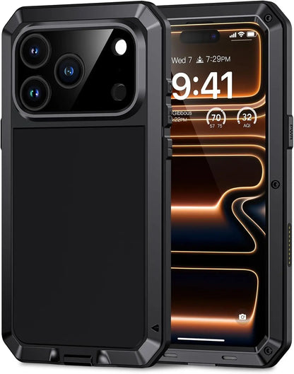 for iPhone Air 17 Pro Max 17 Pro 17 Metal Case, Heavy Duty Shockproof Tough Rugged Case with Built-in Glass Screen Protector