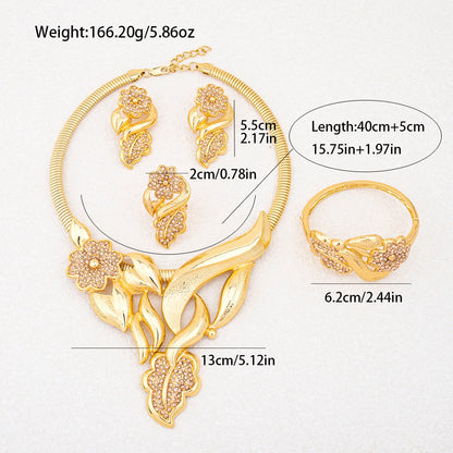 Luxury Flower Design Jewelry Set for Women Color Big Pendant Necklace and Earrings Bridal Weddings Nigerian Accessories