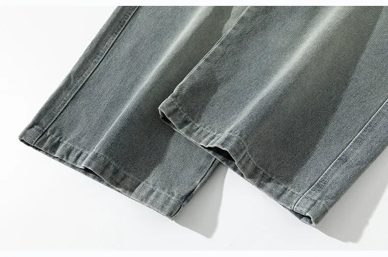 Autumn New Wide Leg Washing Jean Pants Men Trousers Neutral Solid Color Loose Casual Fashion Pocket Cargo Pants Big Size 8xl