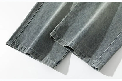 Autumn New Wide Leg Washing Jean Pants Men Trousers Neutral Solid Color Loose Casual Fashion Pocket Cargo Pants Big Size 8xl