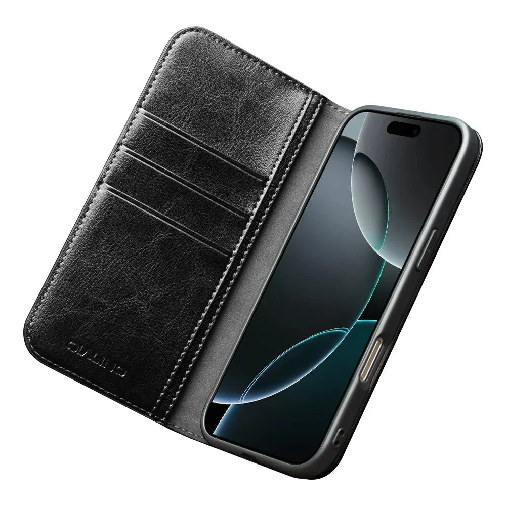 Case for iPhone 17 Pro Max Luxury Ultra Slim Handmade Genuine Leather Wallet Card Slot Flip Cover for iPhone 17 Pro/Air
