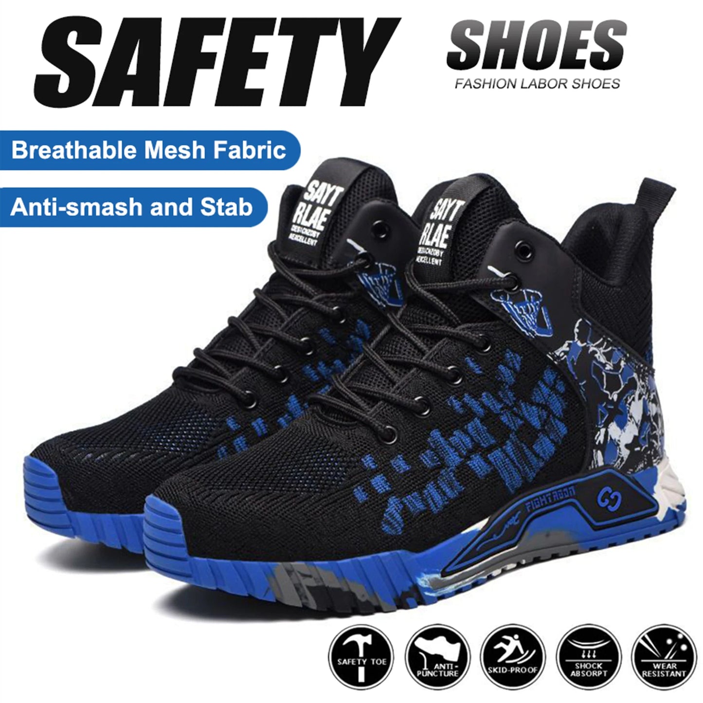 Blue Up Steel Toe High Top Boots Men Women Comfortable Breathabl Safety Boots Anti Smash Indestructible Construction Work Shoes