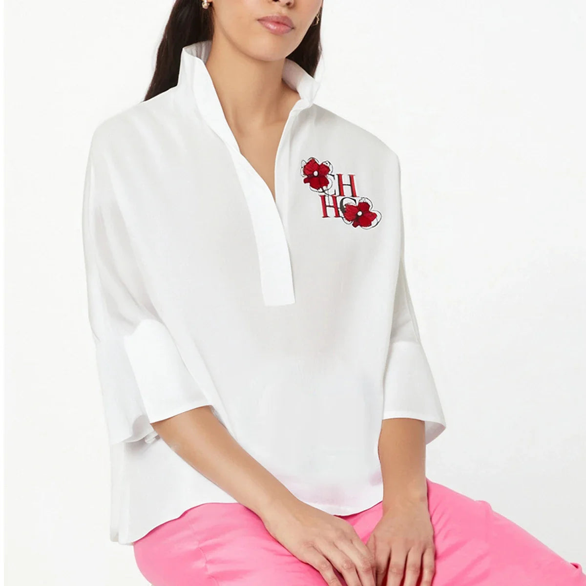 Women's T-shirt 2025 New White Cotton Top 3/4 Sleeves Simple