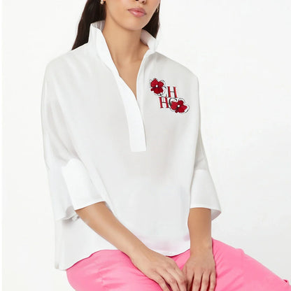 Women's T-shirt 2025 New White Cotton Top 3/4 Sleeves Simple